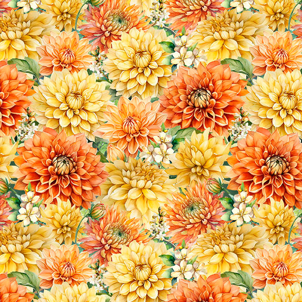 Dahlia Botanica / Packed Floral in Yellow & Orange