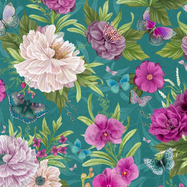 Midnight Garden / Large Florals on Teal