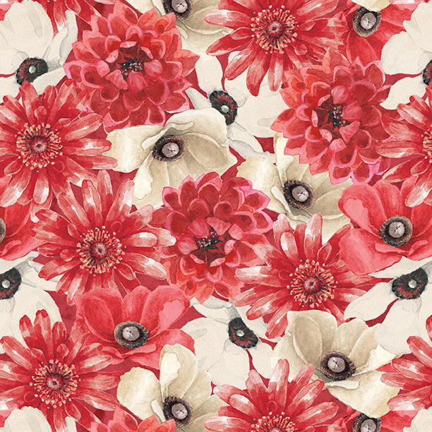 Scarlet Dreams / Packed Floral in Red & Cream