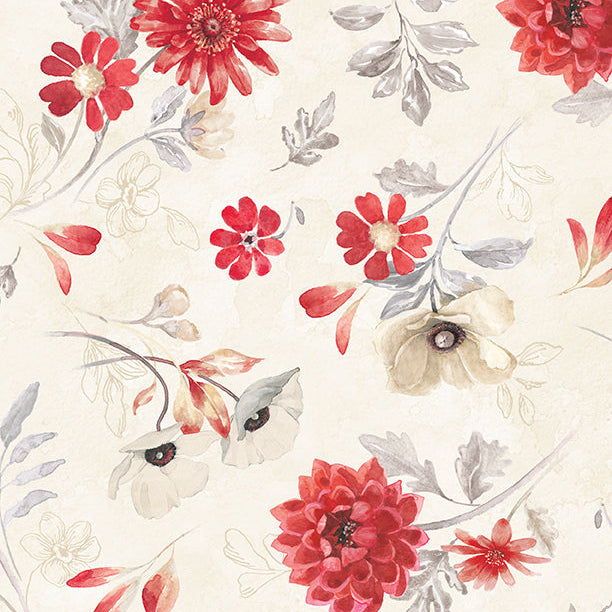 Scarlet Dreams / Large Floral Toss in Cream