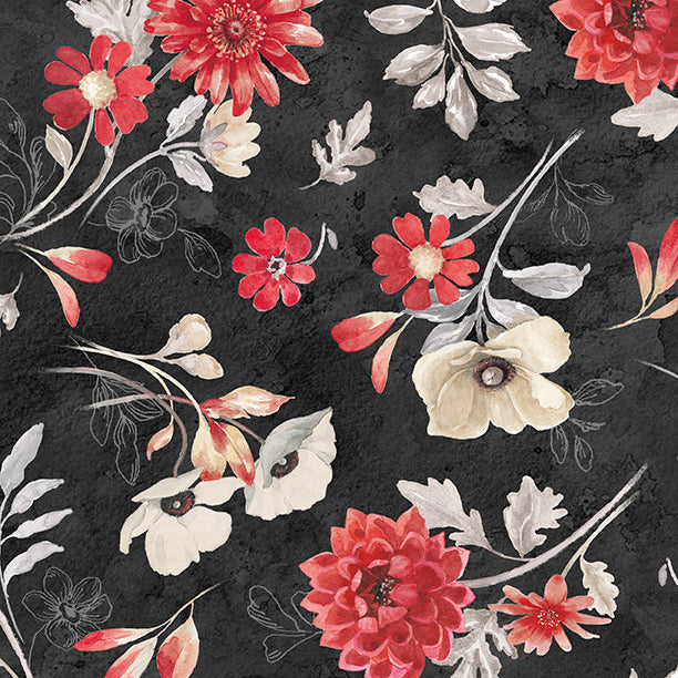 Scarlet Dreams / Large Floral Toss in Black