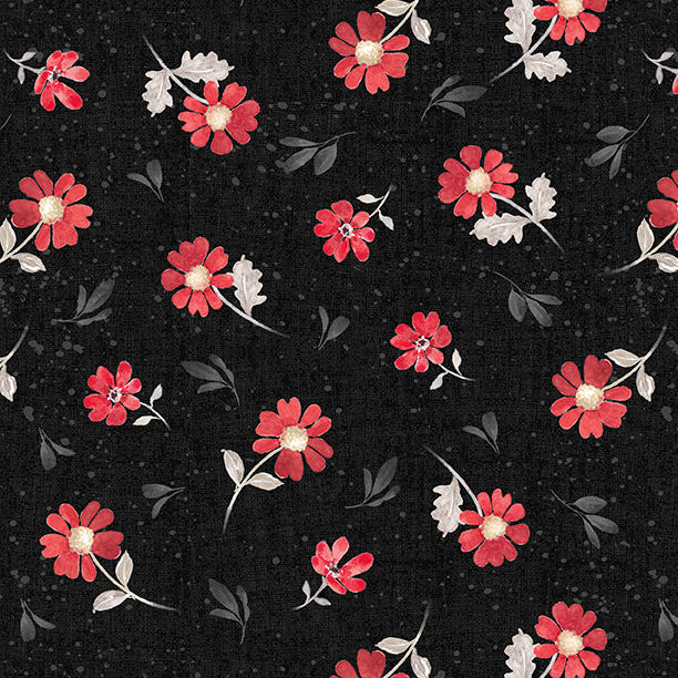 Scarlet Dreams / Medium Floral Toss in Black