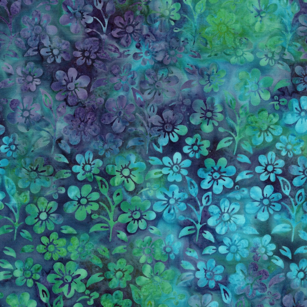 Springtime Bouquet / Small Flowers and Leaves in Blue Turquoise Purple