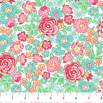 Quilting In Bloom / Large Rose in White Multi