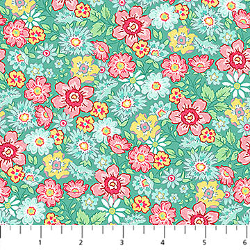 Quilting In Bloom / Packed Floral in Turquoise