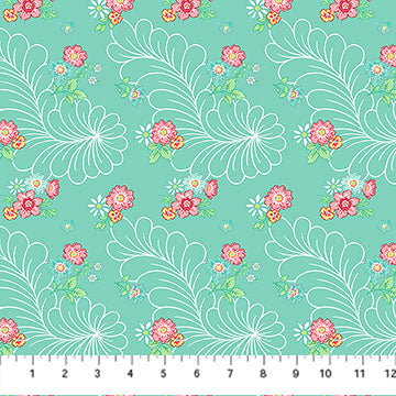 Quilting In Bloom / Feather Floral in Turquoise