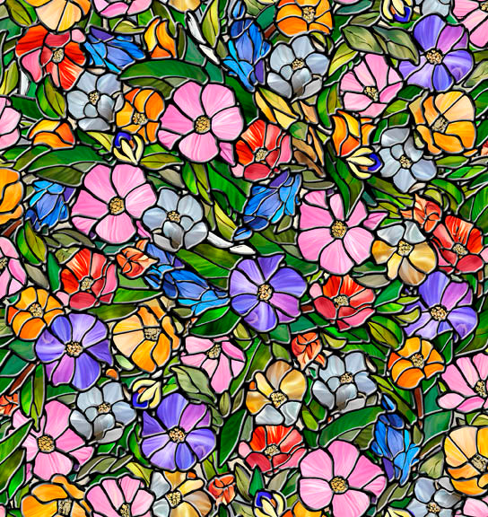 Sunlit Birds / Stained Glass Floral in Multi