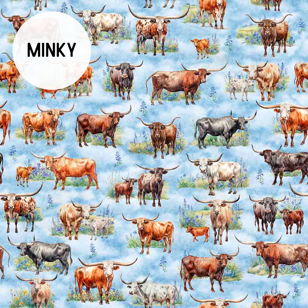 All Texas Shop Hop Minky / Cattle in Blue (Pre-Order)