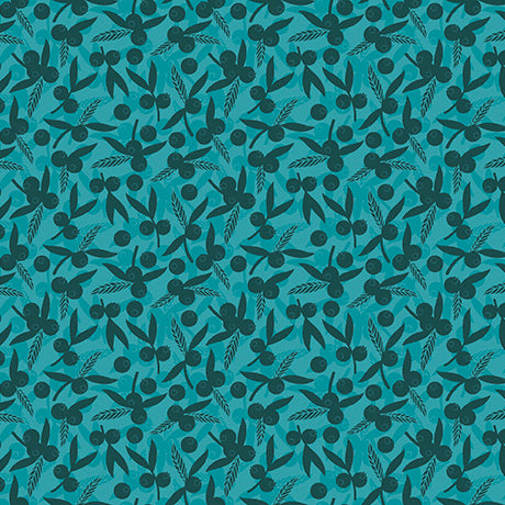 Dahlias at Dusk / Leaf & Berry Silhouettes in Teal