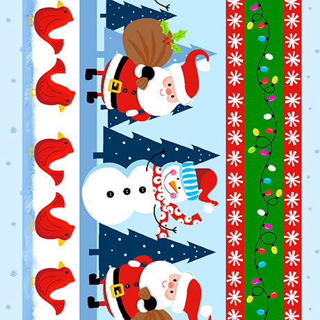Letters to Santa / Santa & Snowman Border Stripe in Light Blue