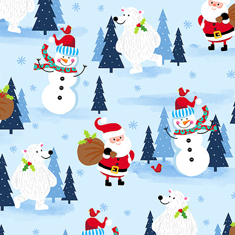 Letters to Santa / Santa & Snowman Winter Scenic in Light Blue