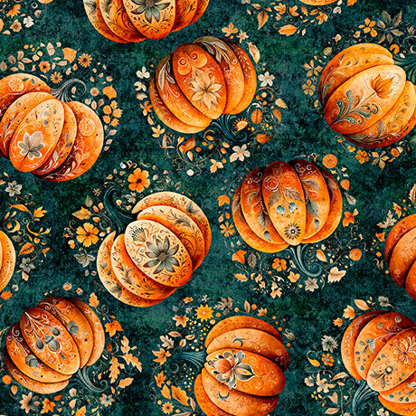 Harvest Hollow / Tossed Pumpkins in Teal