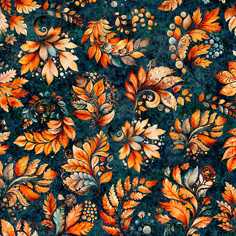 Harvest Hollow / Fall Leaves in Dark Teal