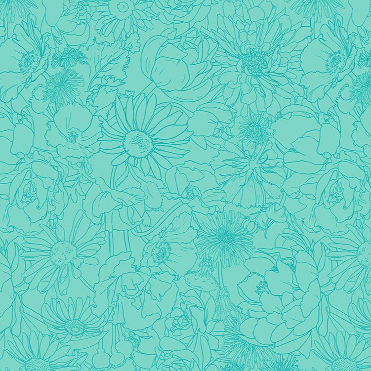 Spring Dreams / Garden Sketch in Aqua