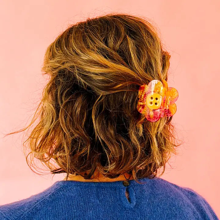 Daisy Button Pink and Yellow Large Hair Clip