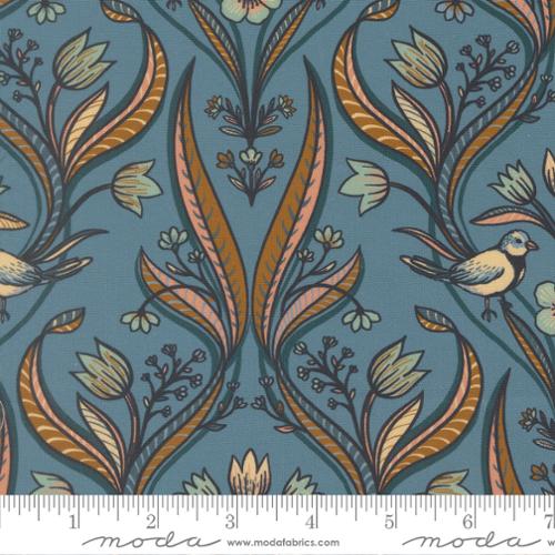 Feather and Forest Bloom / Medallion Birds in Azure