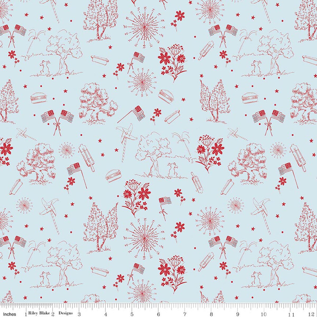 Firework Fields / Independence Toile in Light Blue
