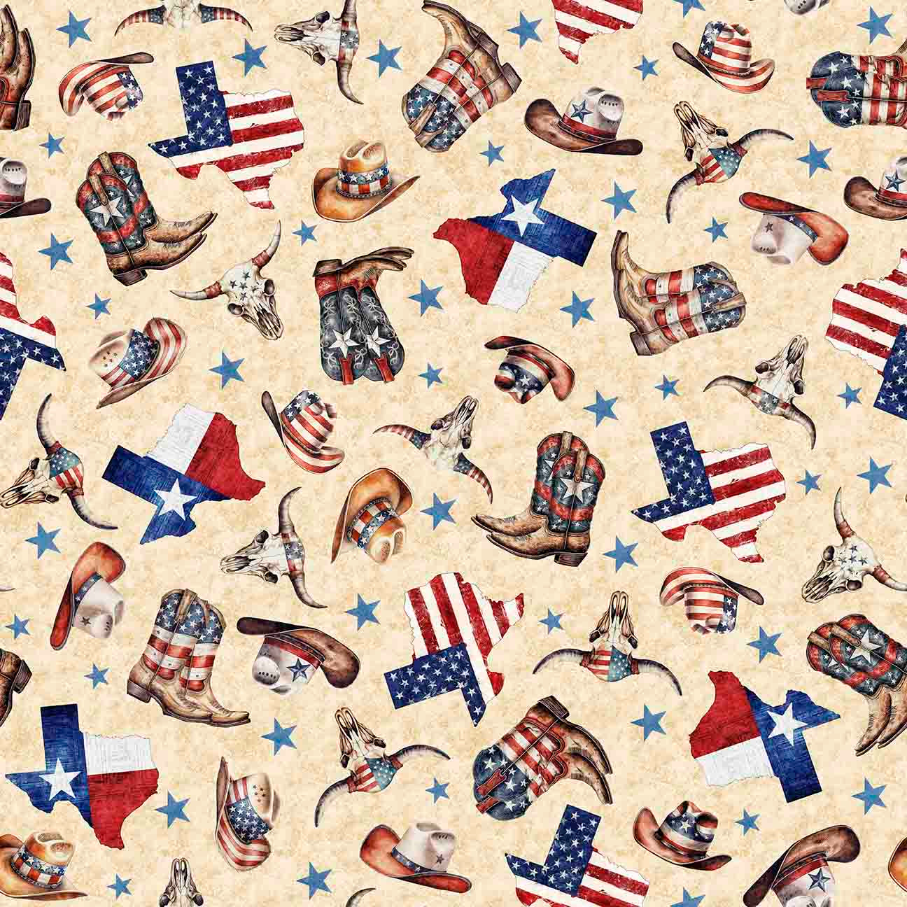 All Texas Shop Hop / Patriotic Texas Icons in Oatmeal (Pre-Order)