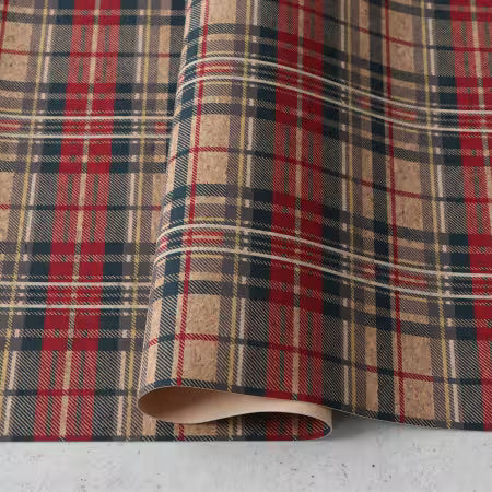 Precut Fireside Plaid Cork Fabric