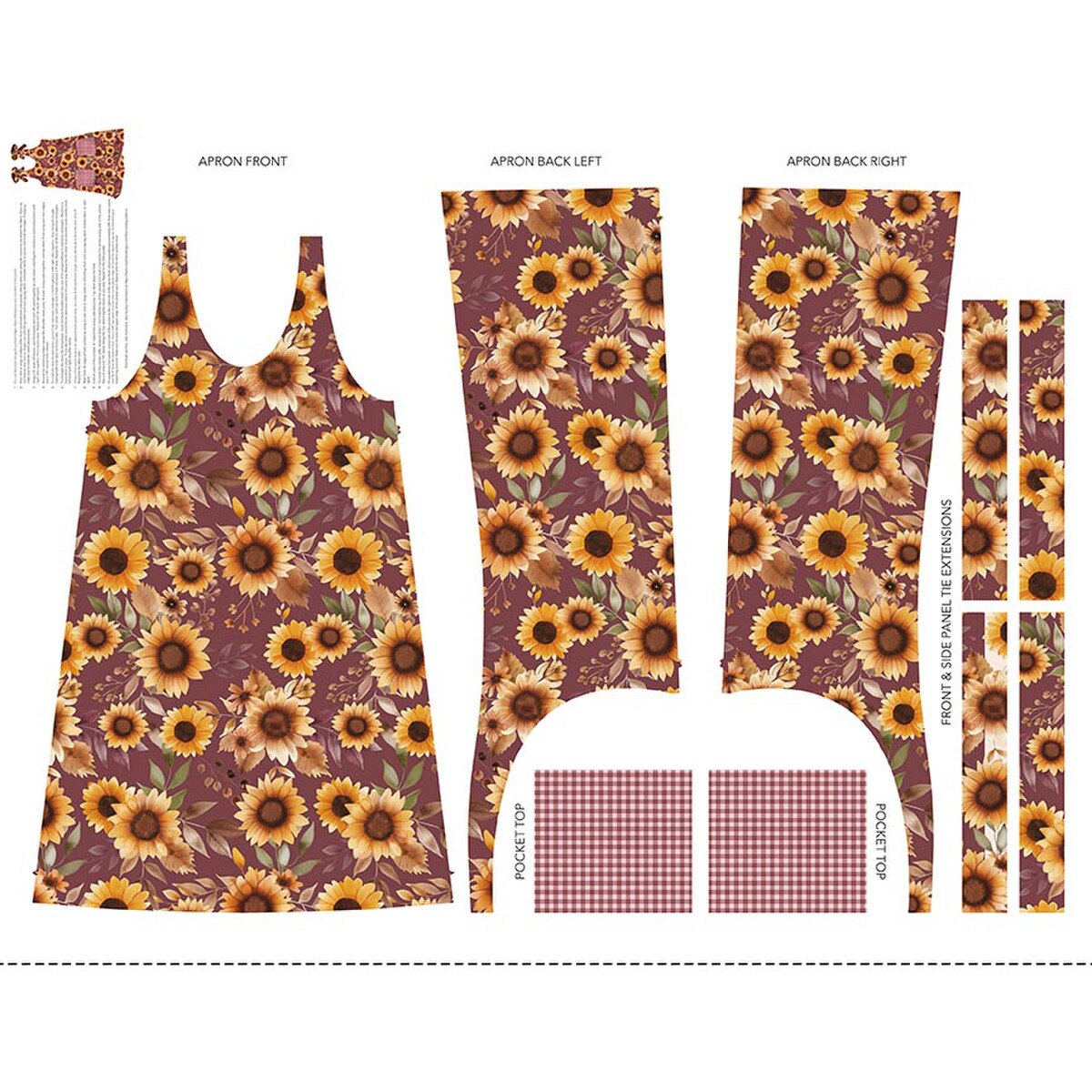 Harvest on the Prairie / Sunflower Pinafore Panel in Wine