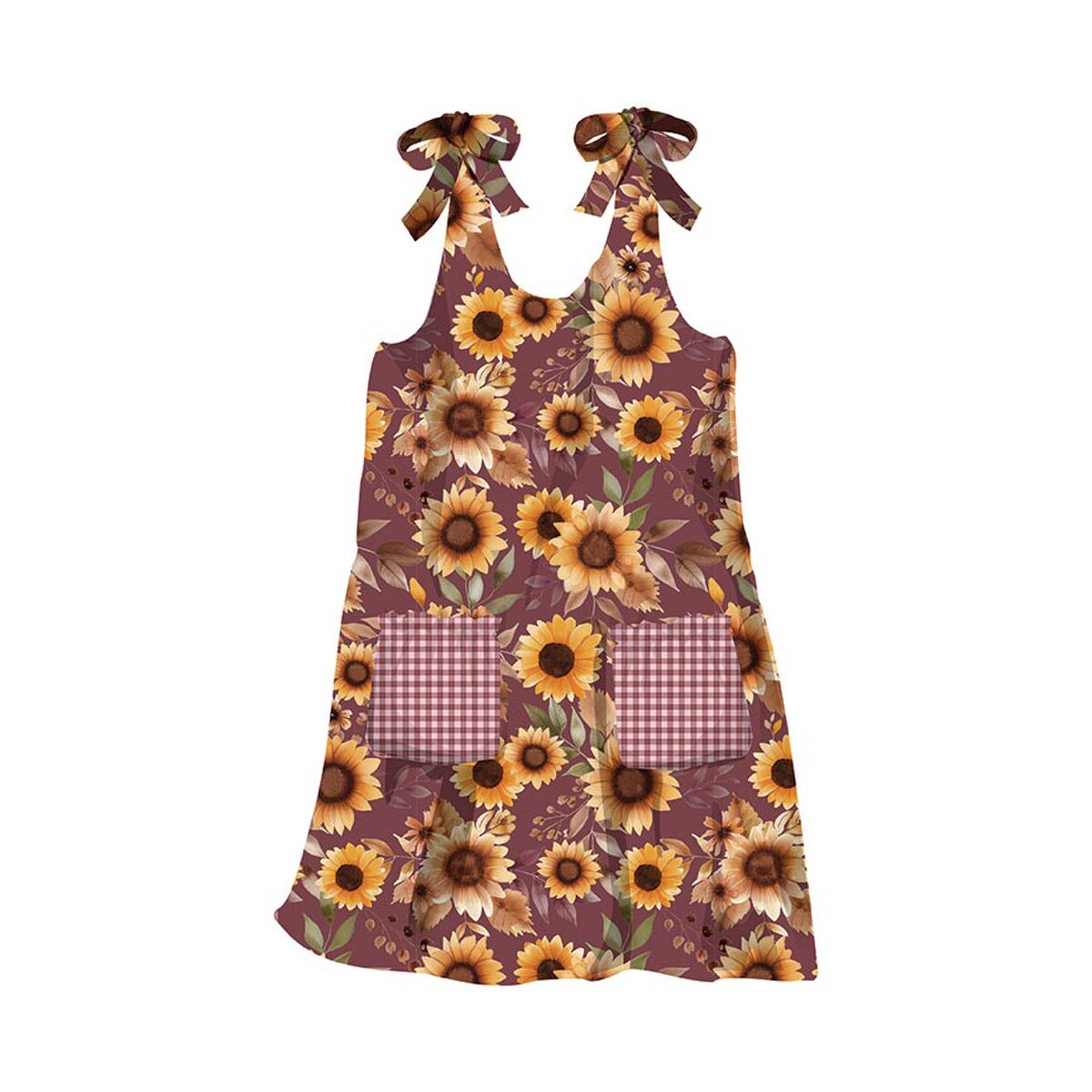 Harvest on the Prairie / Sunflower Pinafore Panel in Wine
