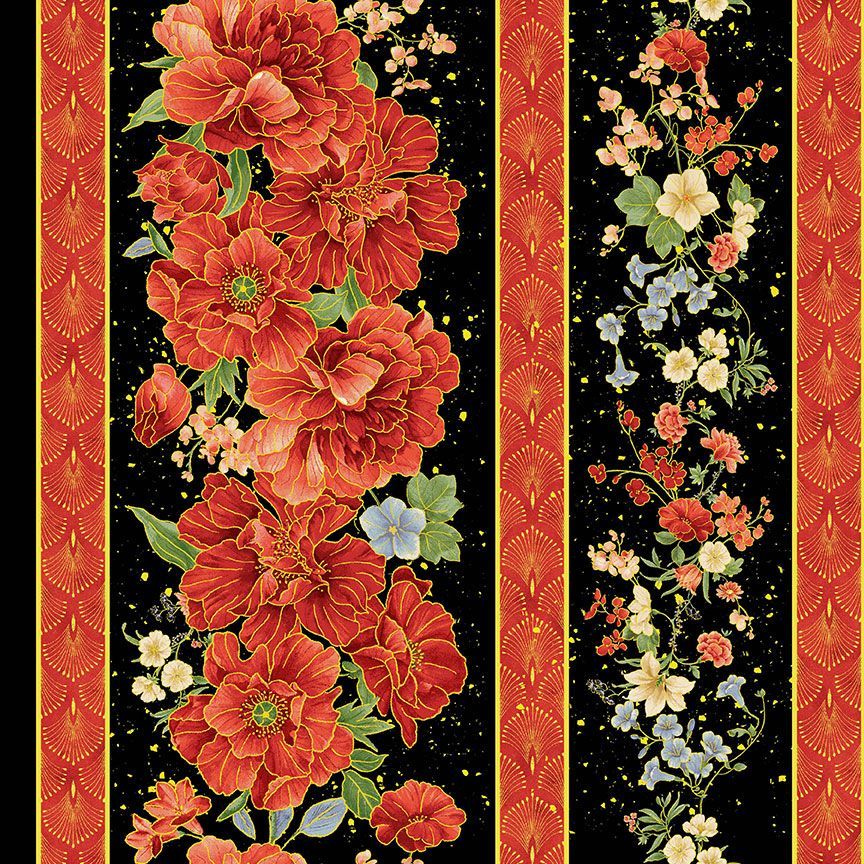 Imperial Bloom / Floral Stripe in Black