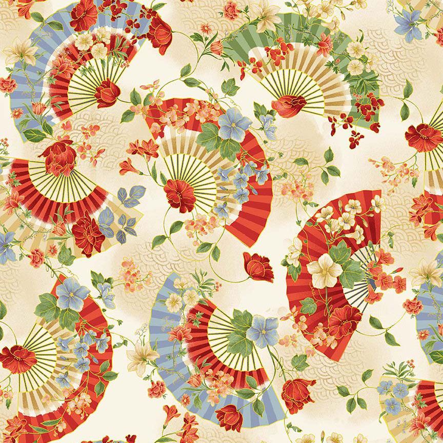 Imperial Bloom / Floral Fans in Beige