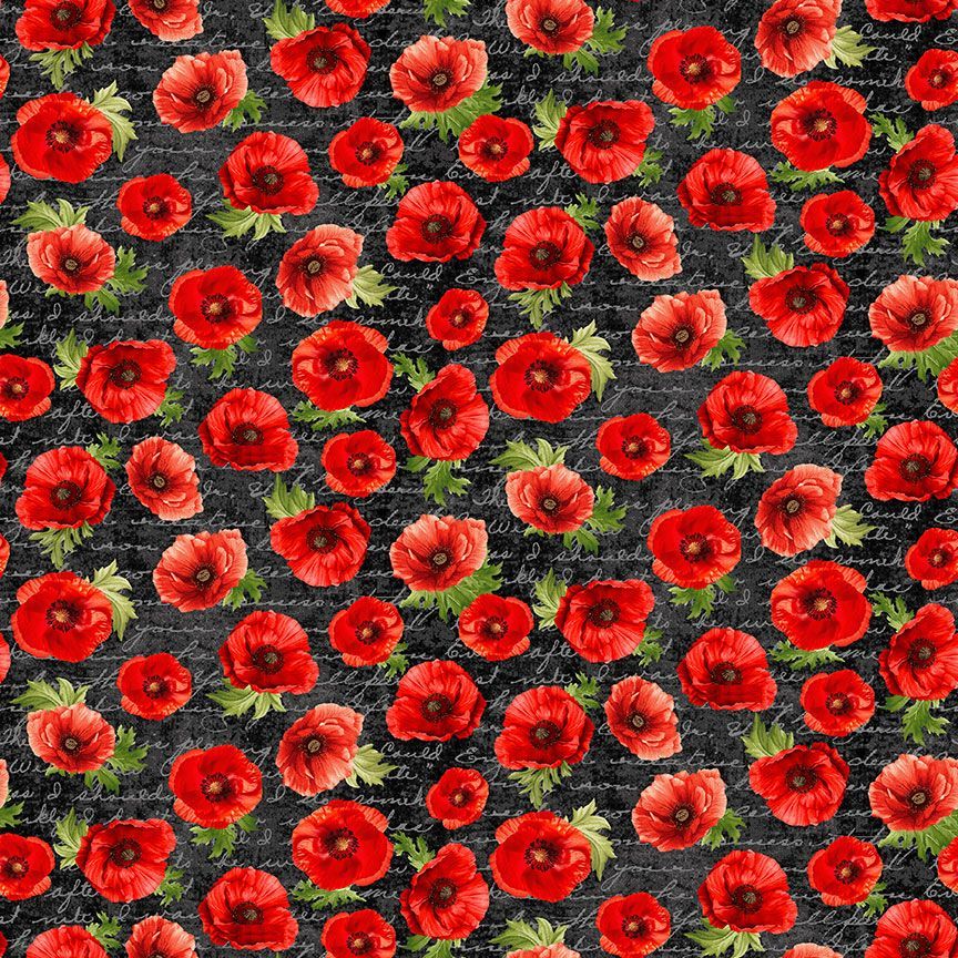 Poppy Passion / Poppies on Script in Black