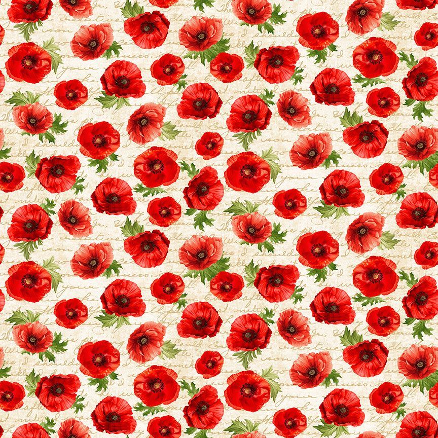 Poppy Passion / Poppies on Script in Cream