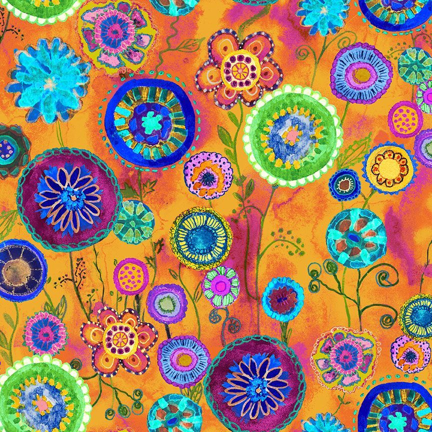 On The Bright Side / Floral Medallions in Orange