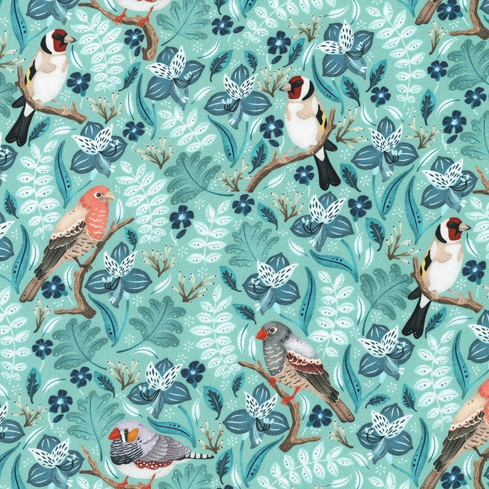 Feathers & Flora / Perched Birds in Mint