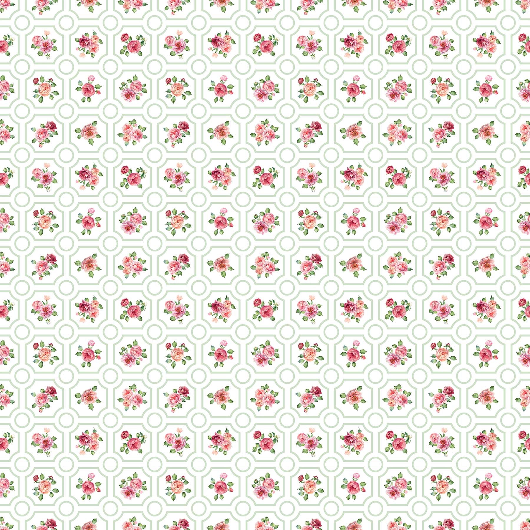 Blush / Floral Grid on White