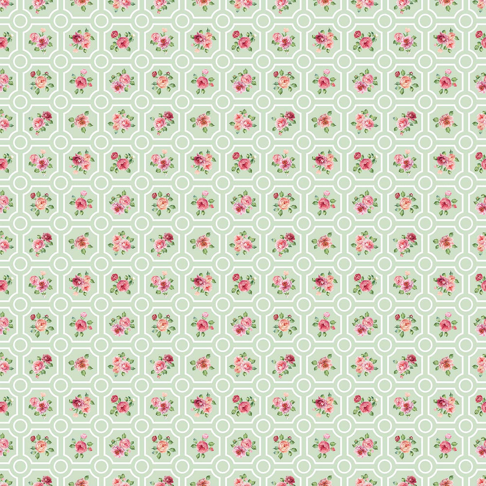 Blush / Floral Grid on Green