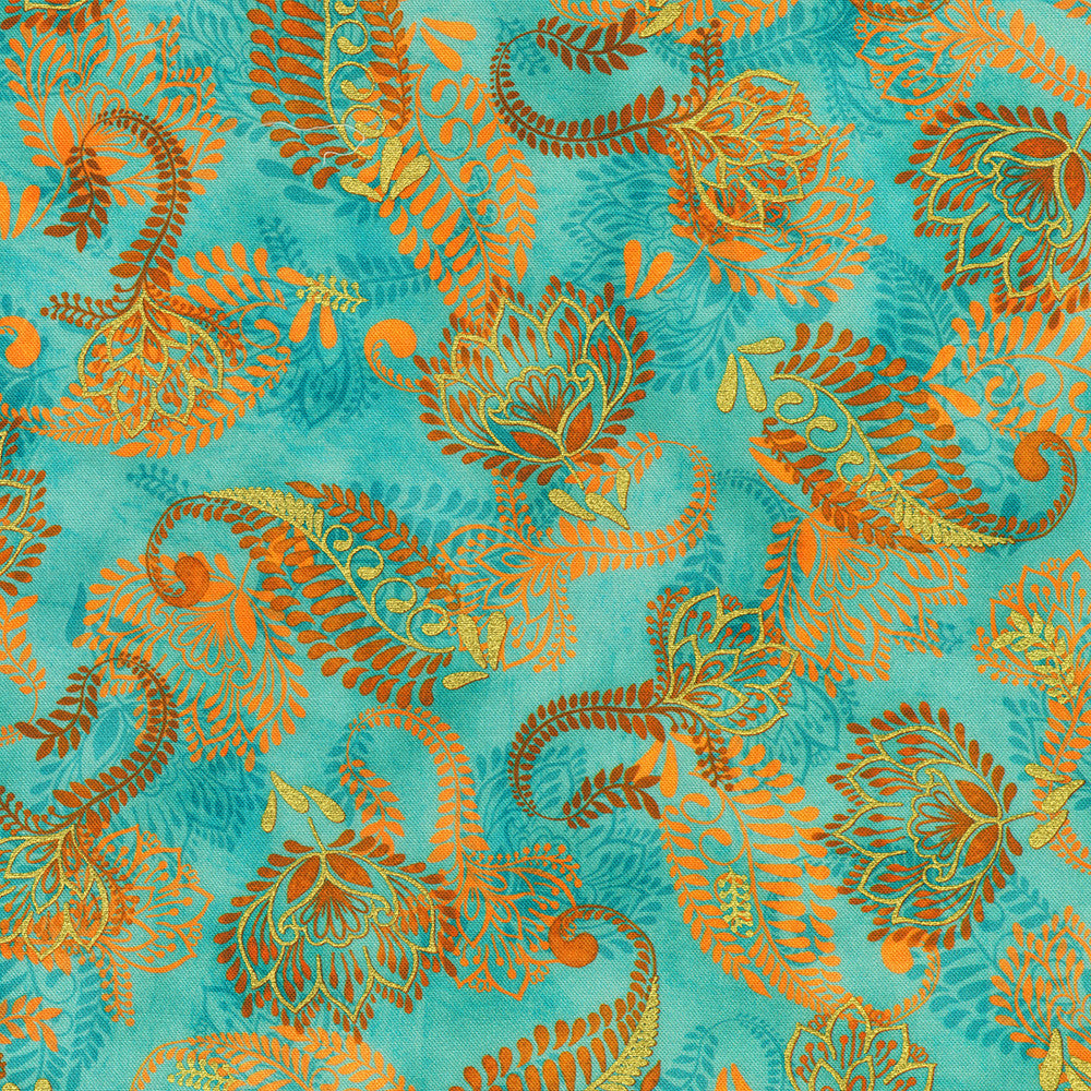 Golden Feathers / Floral Mix in Aqua