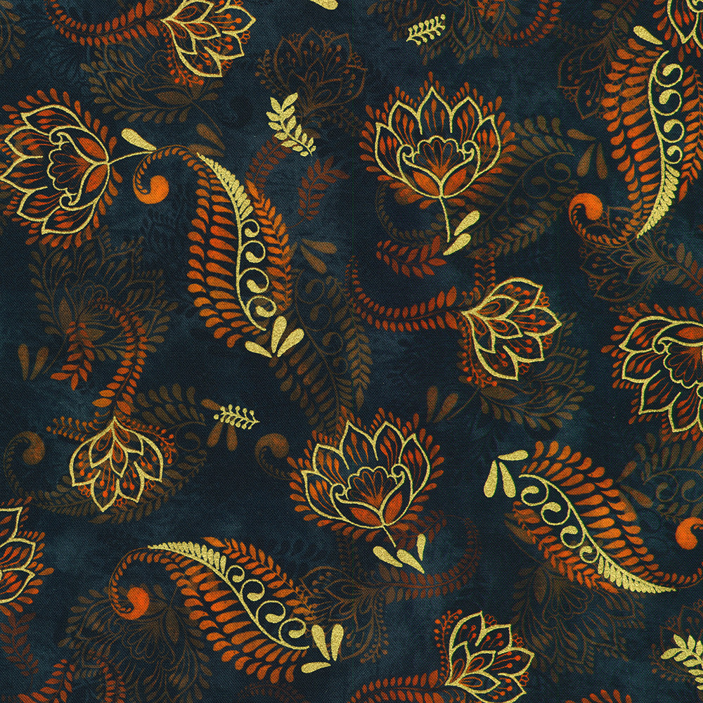 Golden Feathers / Floral Mix in Navy