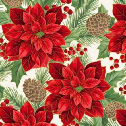 Christmas Wish / Poinsettias & Pine Cones in Natural & Gold