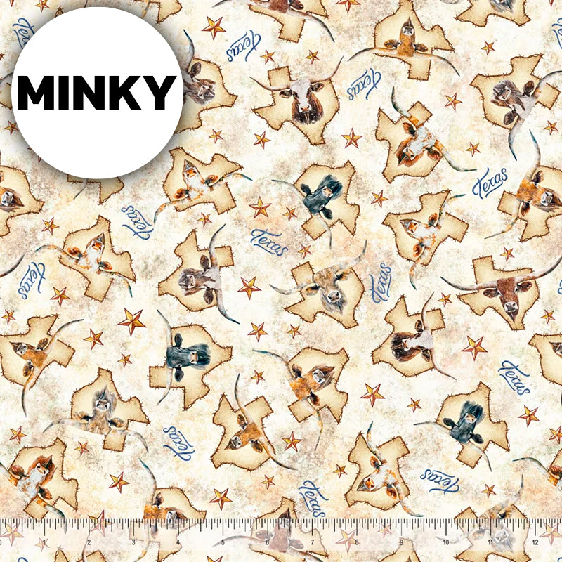2026 All Texas Shop Hop Minky / Texas Longhorns in Tan
