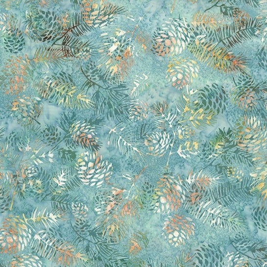 Misty Shores / Pinecones in Aqua