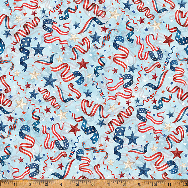 Red Truck Road Trip / Tossed Ribbons in Baby Blue