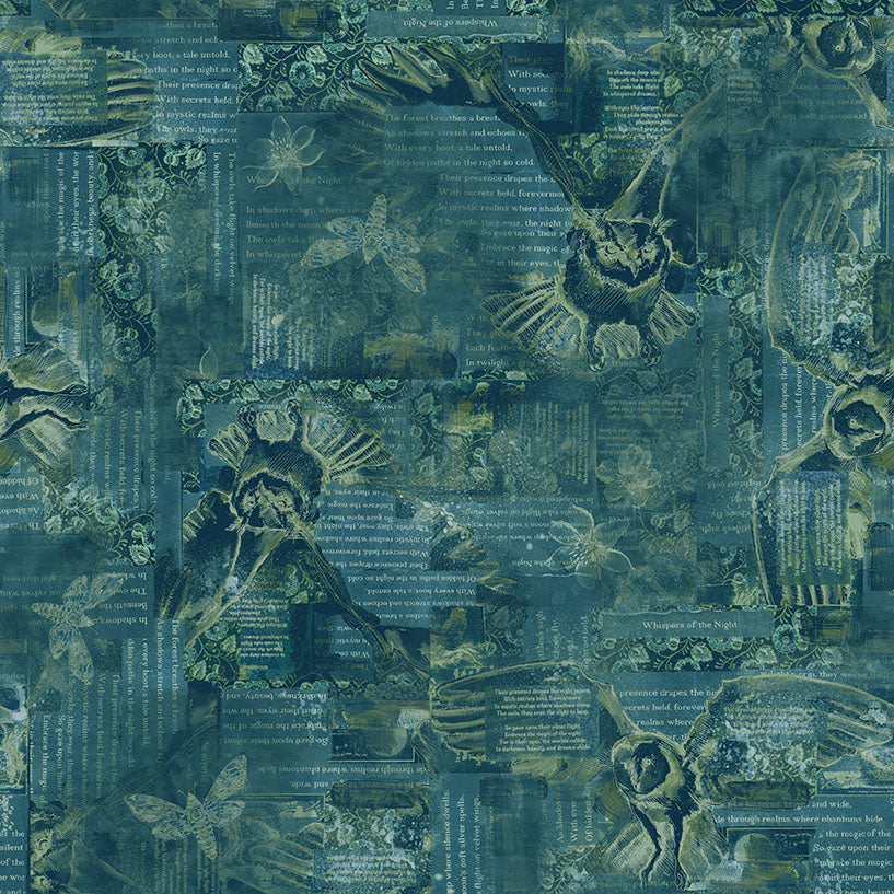 Night Whispers / Owl Collage in Dark Teal