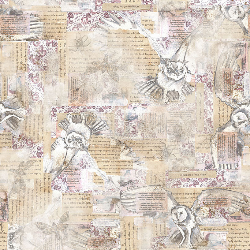 Night Whispers / Owl Collage in Khaki