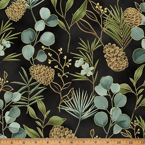 Ornament Grove / Pine Cones in Black Gold