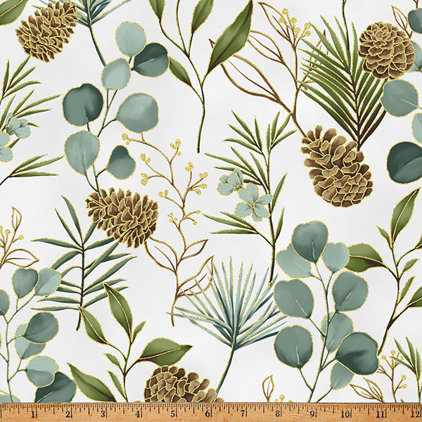 Ornament Grove / Pine Cones in Light Gray & Gold