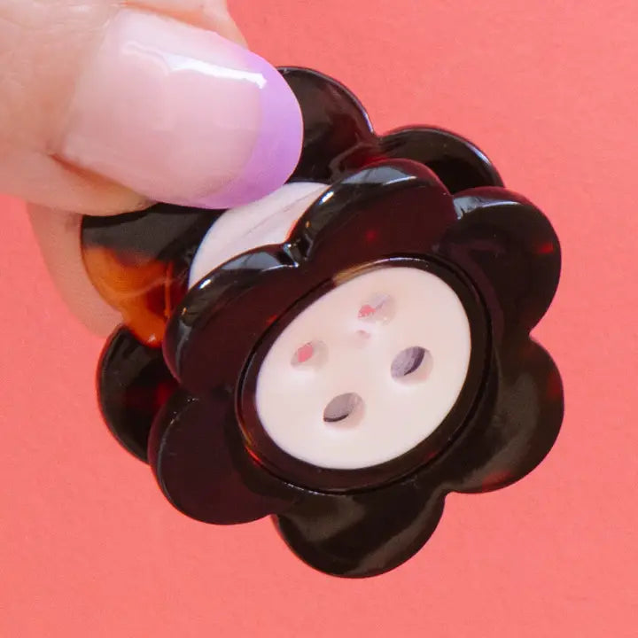 Daisy Button Tortoise Shell Mini Hair Clip