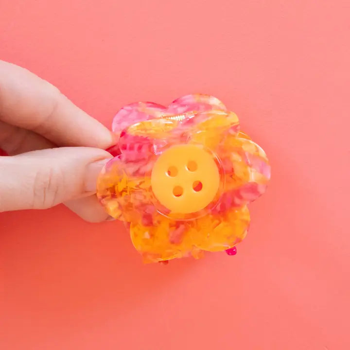 Daisy Button Pink and Yellow Large Hair Clip