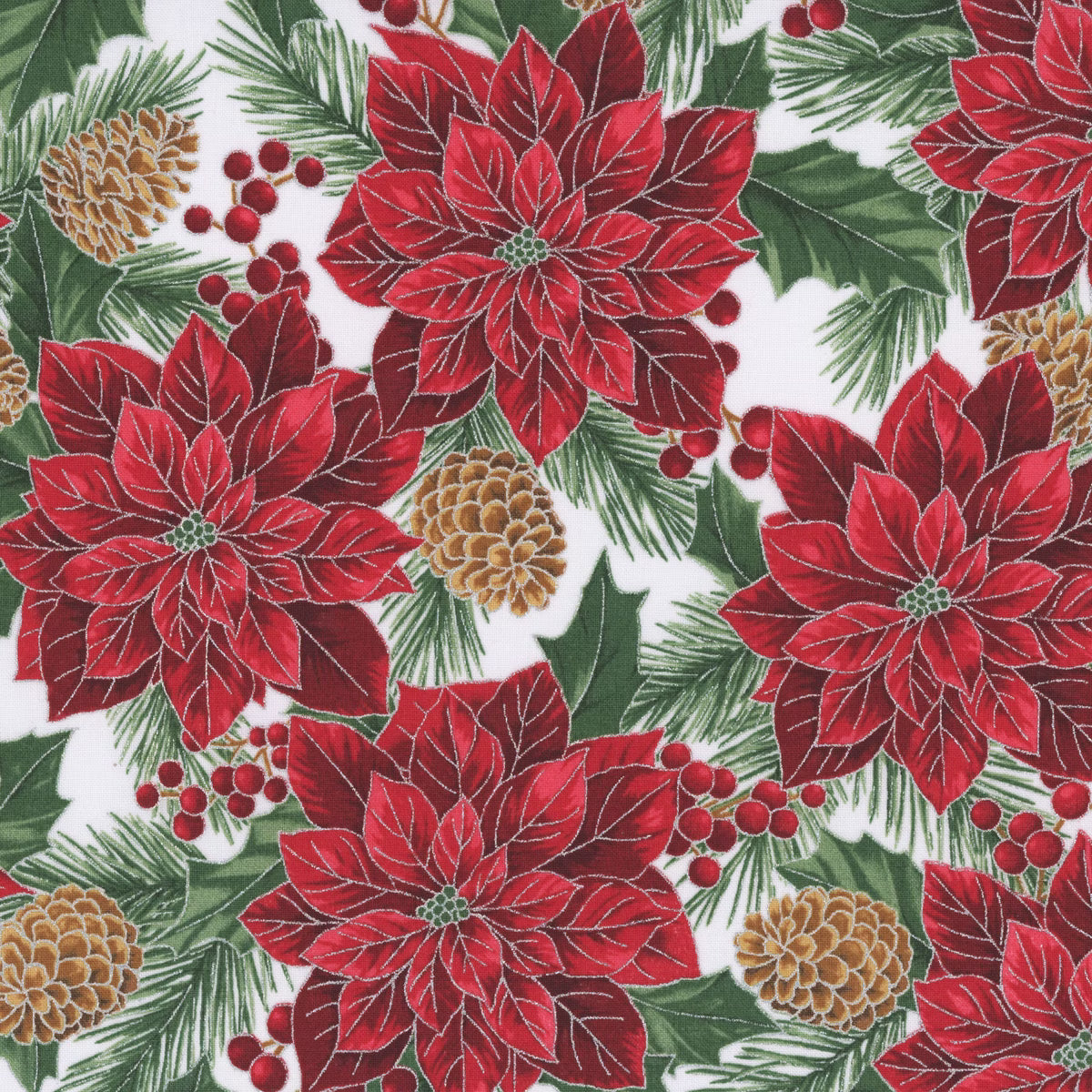 Christmas Wish / Poinsettias & Cones in December Silver
