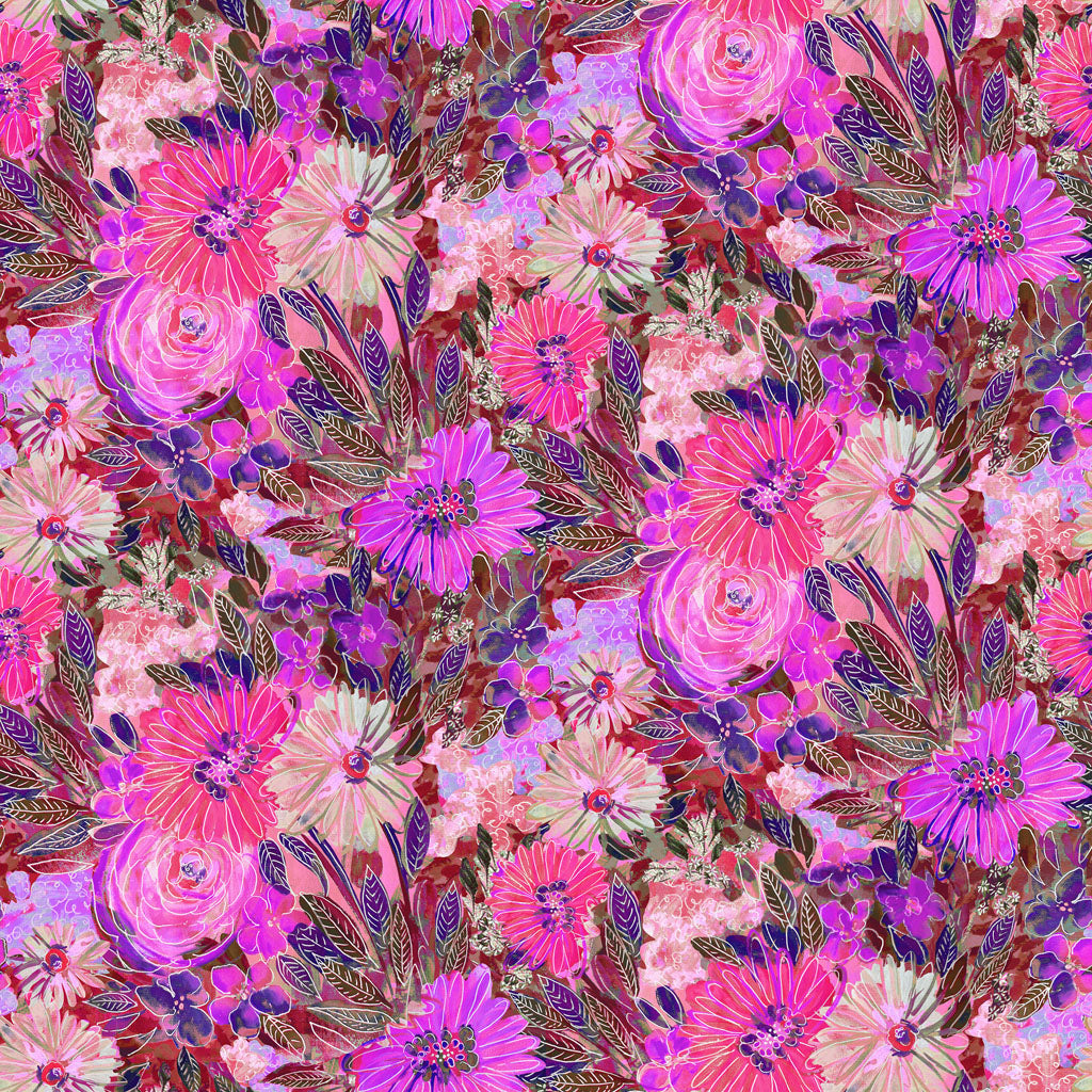 Sunset Meadow / Sketchy Floral in Raspberry