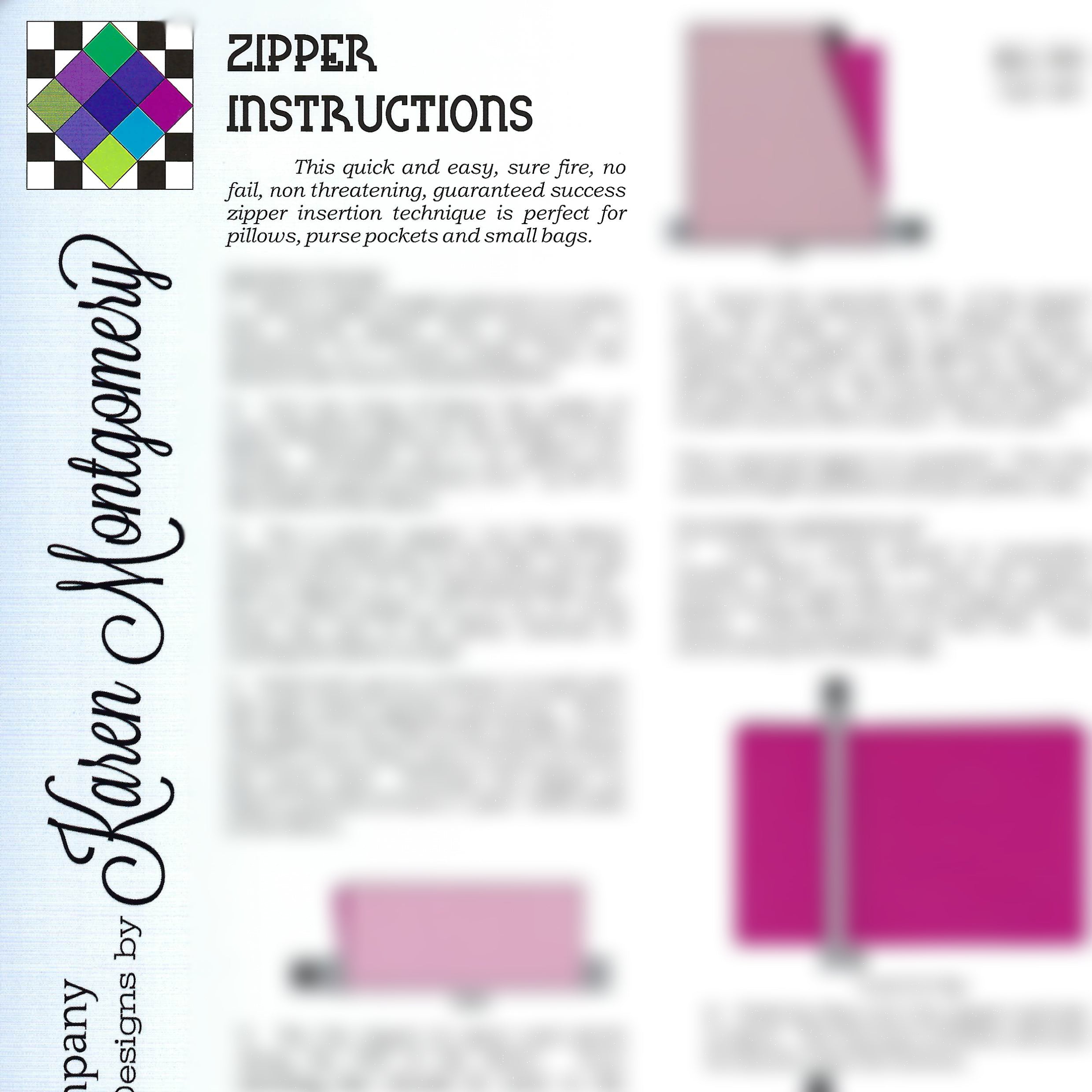 Zipper Instructions Project Sheet