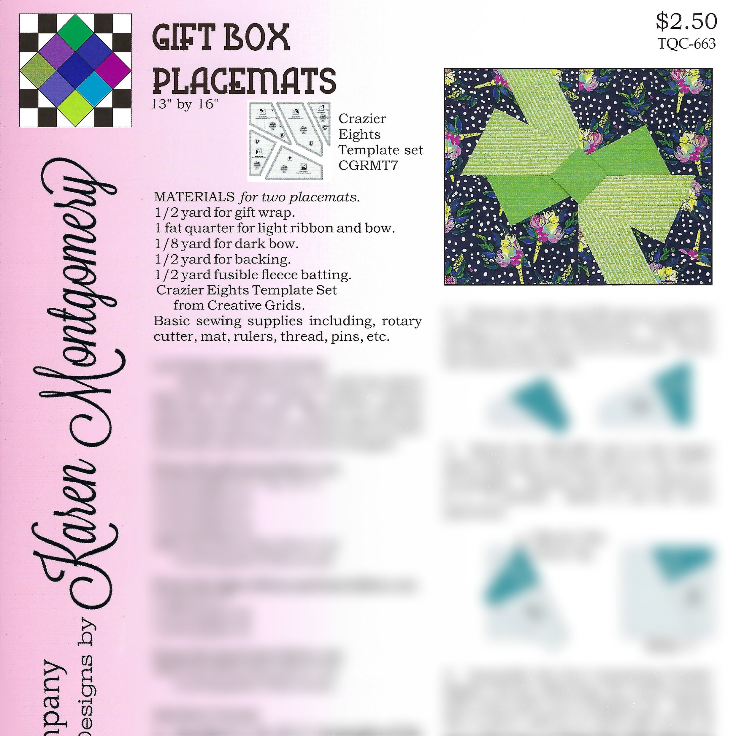 Gift Box Placemats Project Sheet