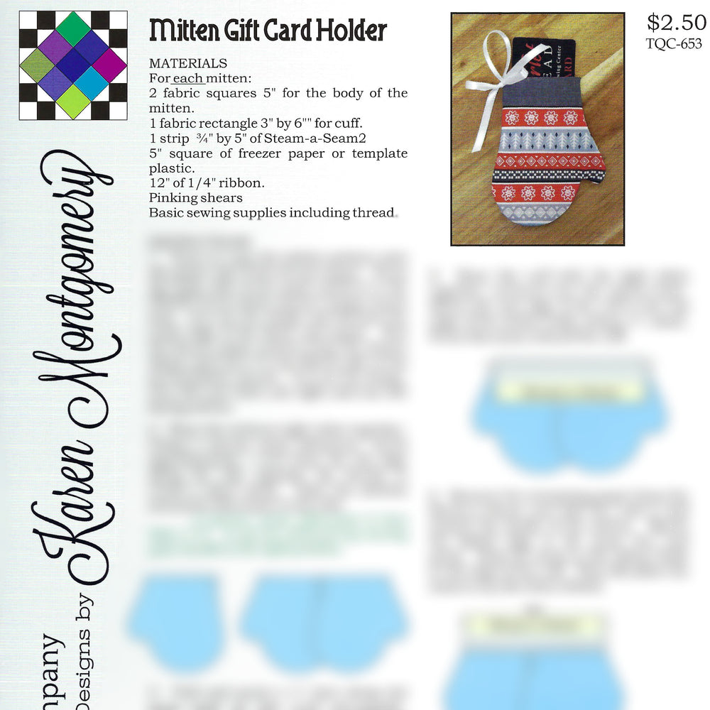 Mitten Gift Card Holder Project Sheet — Poppy Quilt N Sew
